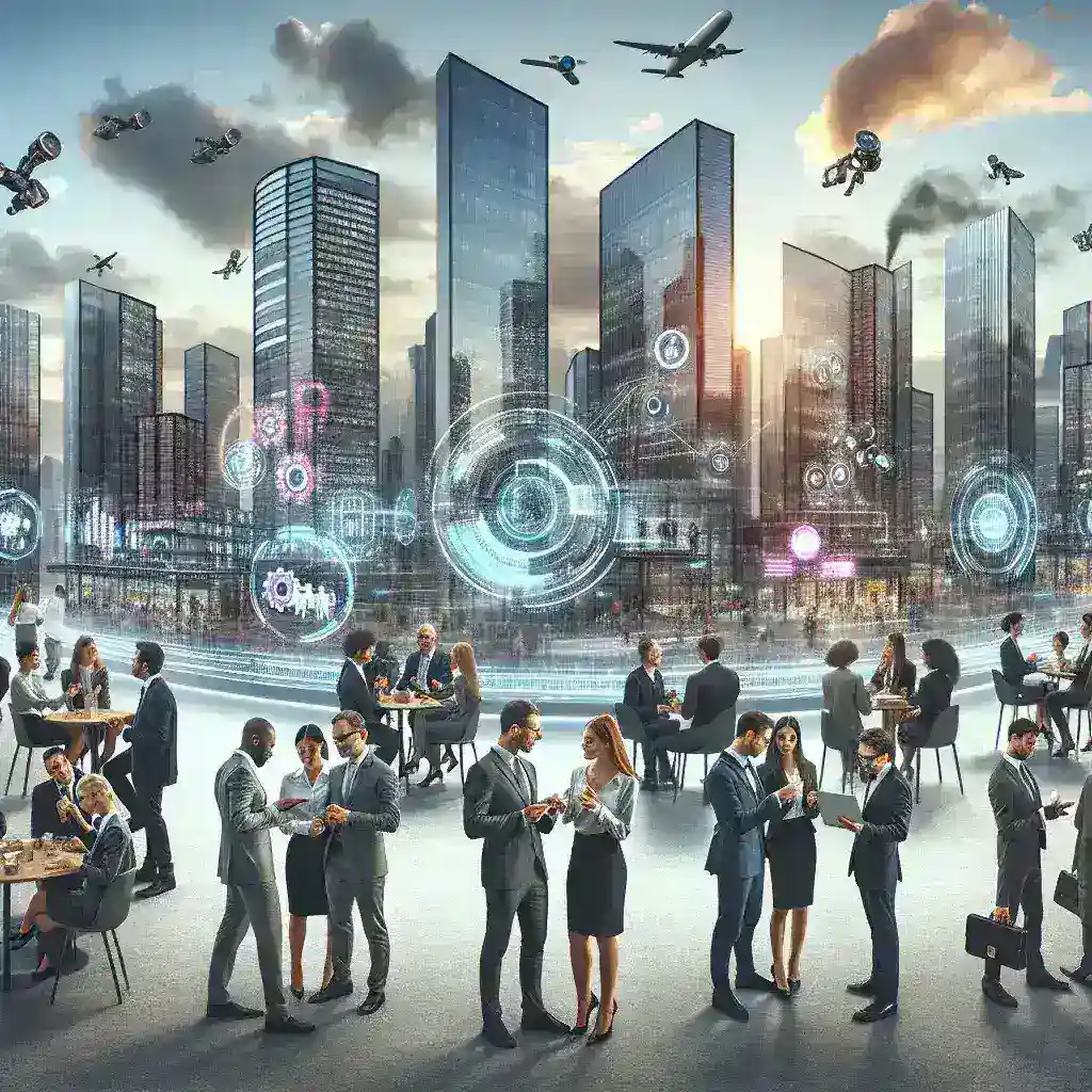 "Imagen que ilustra a un grupo de profesionales discutiendo estrategias digitales y tendencias tecnológicas en 2025, enfatizando la importancia de la adaptación empresarial para la competitividad en el mercado."